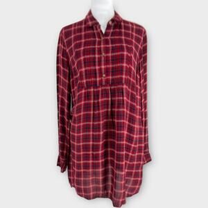 Abercrombie & Fitch Long Red Plaid Shirt Dress Pockets Button Down Small Y2K 90s